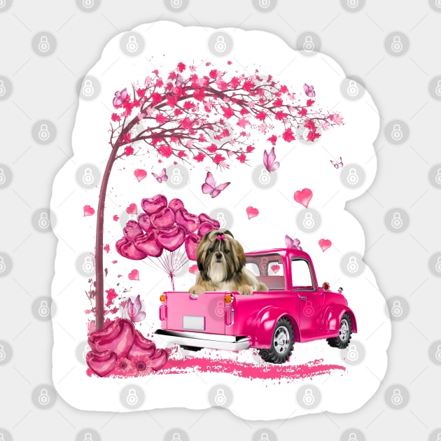 Valentine's Day Love Pickup Truck Shih Tzu Sticker by cyberpunk art